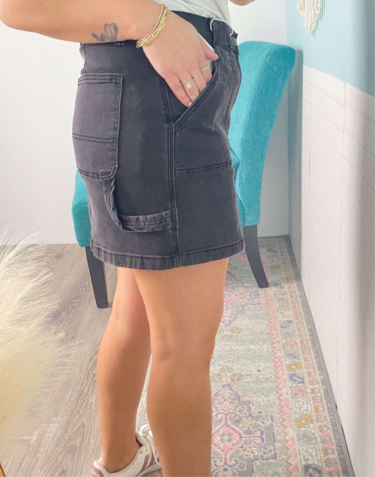 'Catalina' Vintage Washed Black Cargo Stretch Jean Skirt-A best seller now available in classic black! This skirt has SO much stretch! Pair with your fav tees and tanks in the Summer, add a lightweight long sleeve or oversized sweater as the weather cools then add a pair of tights in the Fall/winter! The cargo detail is our fav!-Cali Moon Boutique, Plainville Connecticut