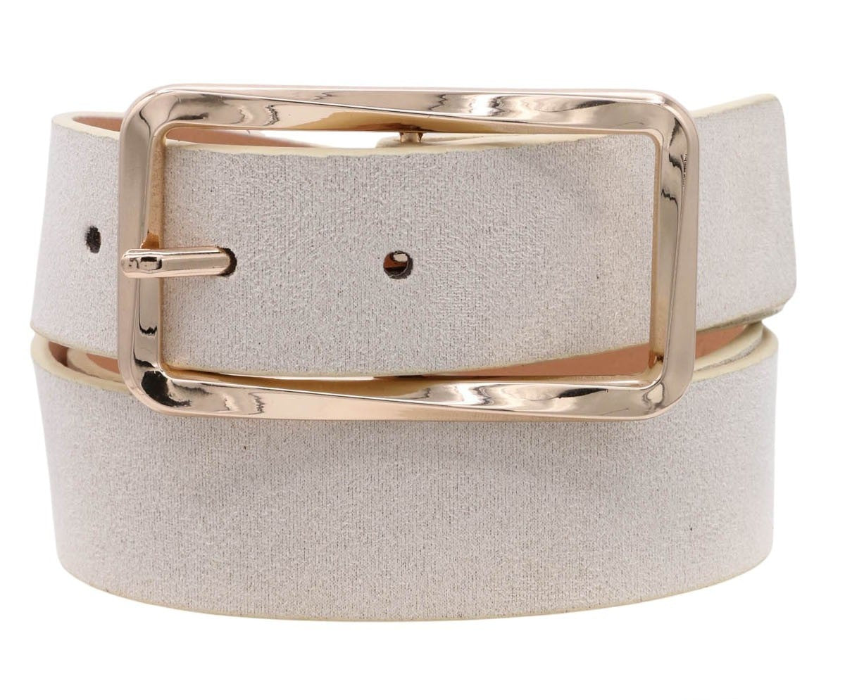 Light Beige Microsuede Rectangle Buckle Belt