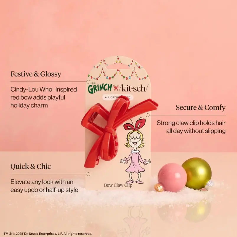 Kitsch x The Grinch - Red Bow Claw Clip