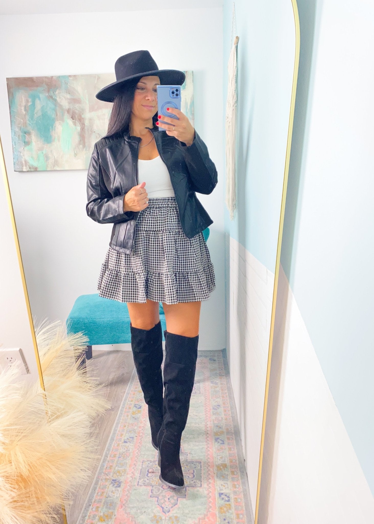 Black Faux Leather Jacket with Suede Insert