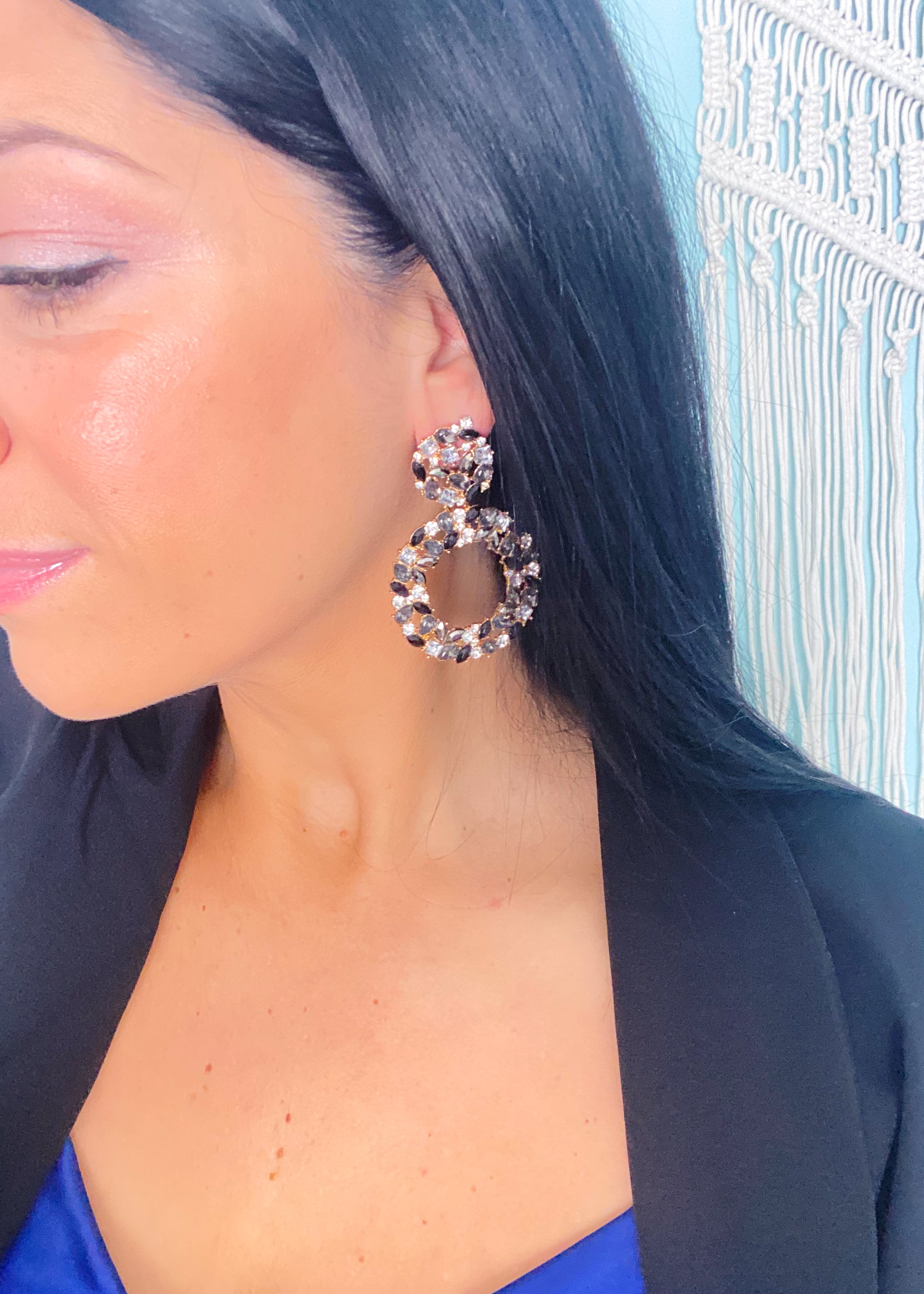 Black + Silver Gemstone Circle Drop Earrings