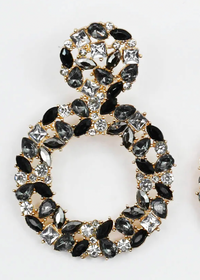 Black + Silver Gemstone Circle Drop Earrings