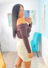 Chocolate Brown Off The Shoulder Knit Bodysuit 