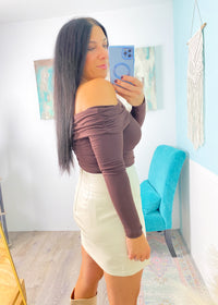 Chocolate Brown Off The Shoulder Knit Bodysuit 