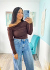 Chocolate Brown Off The Shoulder Knit Bodysuit 