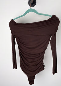 Chocolate Brown Off The Shoulder Knit Bodysuit 