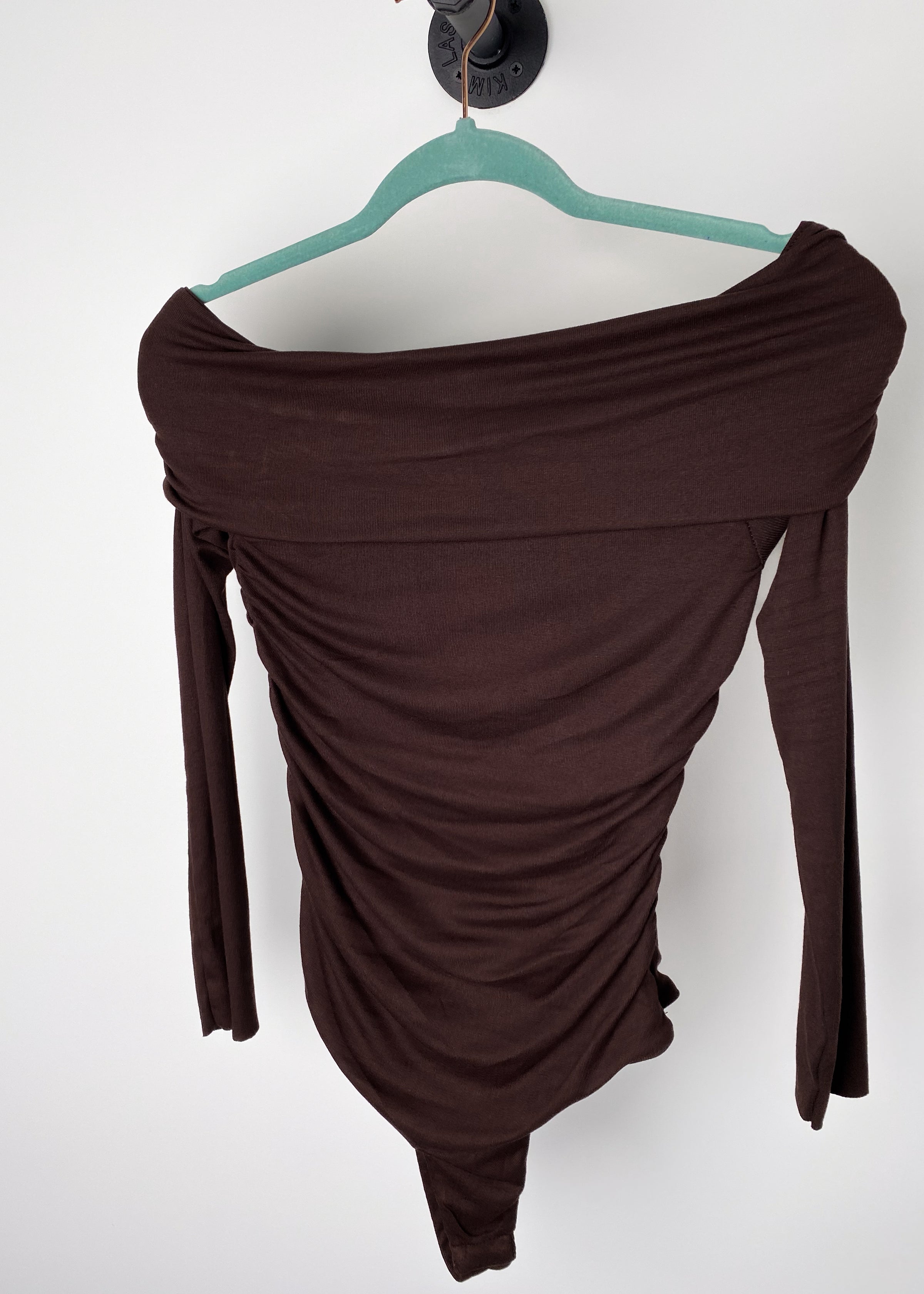Chocolate Brown Off The Shoulder Knit Bodysuit 