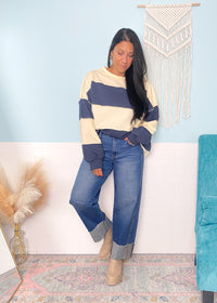 Cream and Navy Stripe knit Top
