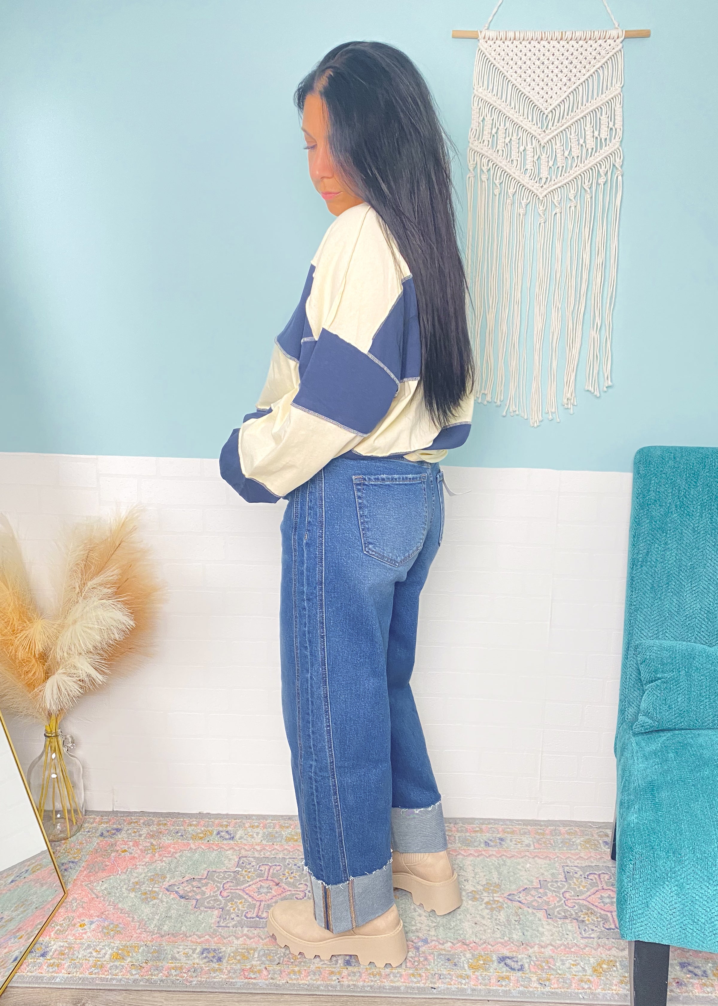 Cream and Navy Stripe knit Top
