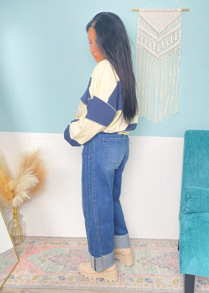 Cream and Navy Stripe knit Top