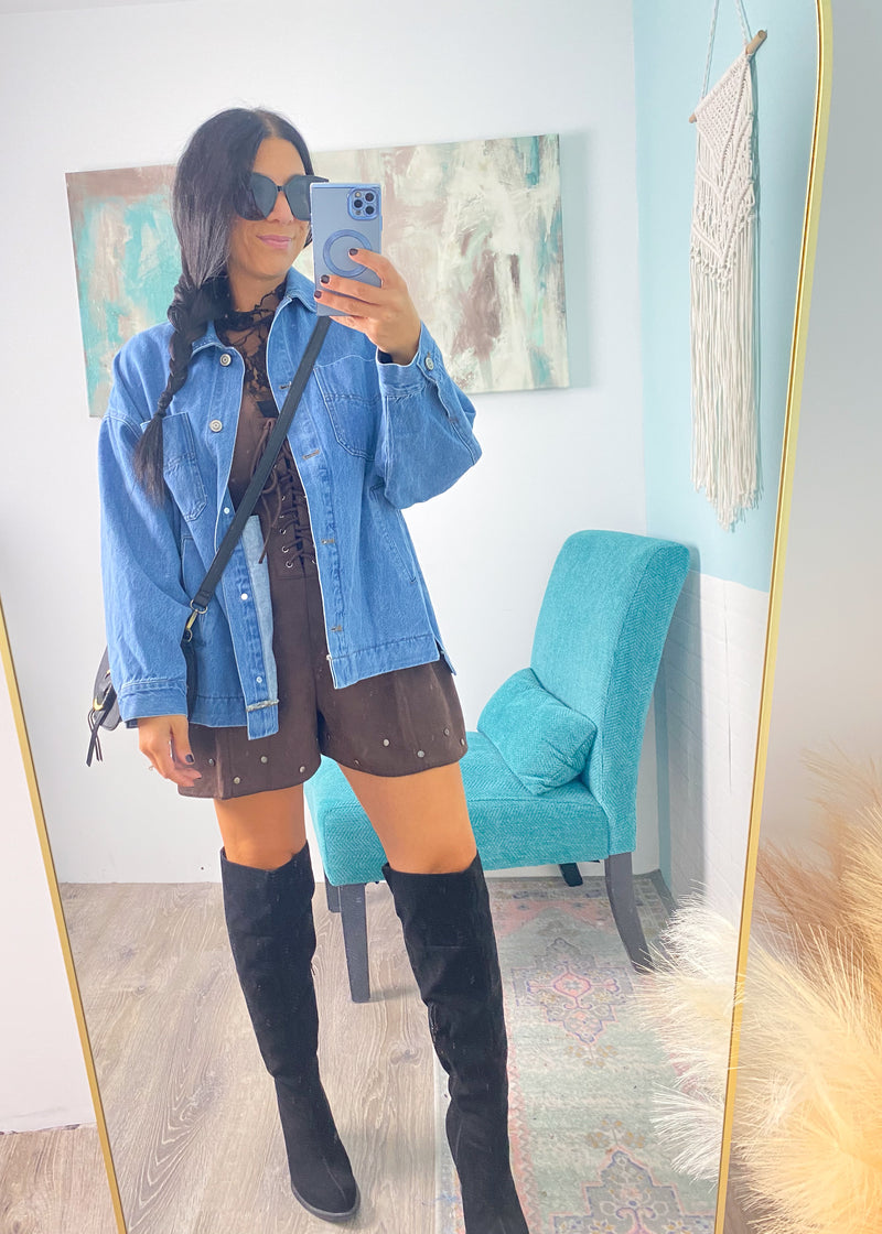 Dark Brown Faux Suede Romper