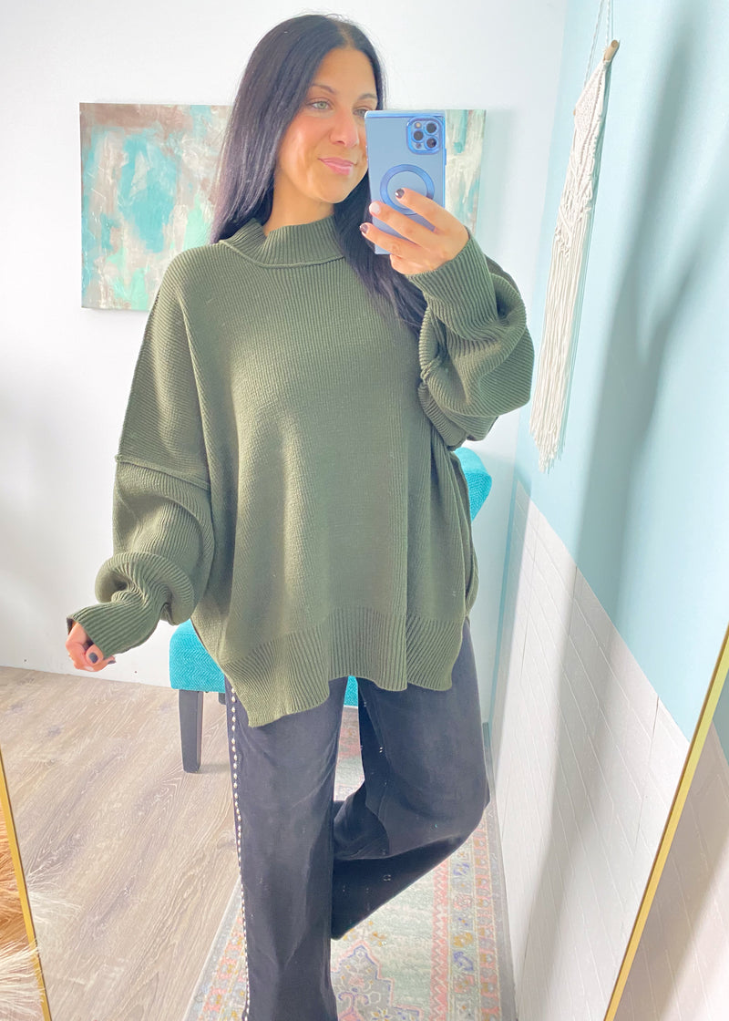 Dark Olive Oversized Ribbed Sweater