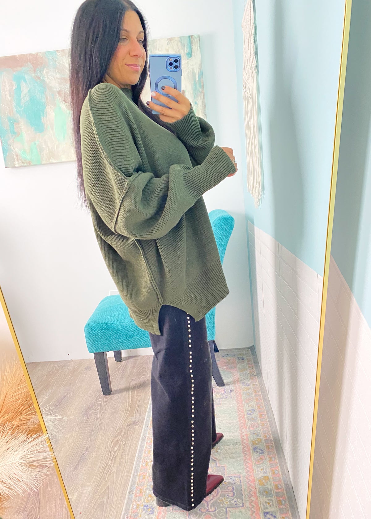 Dark Olive Oversized Ribbed Sweater