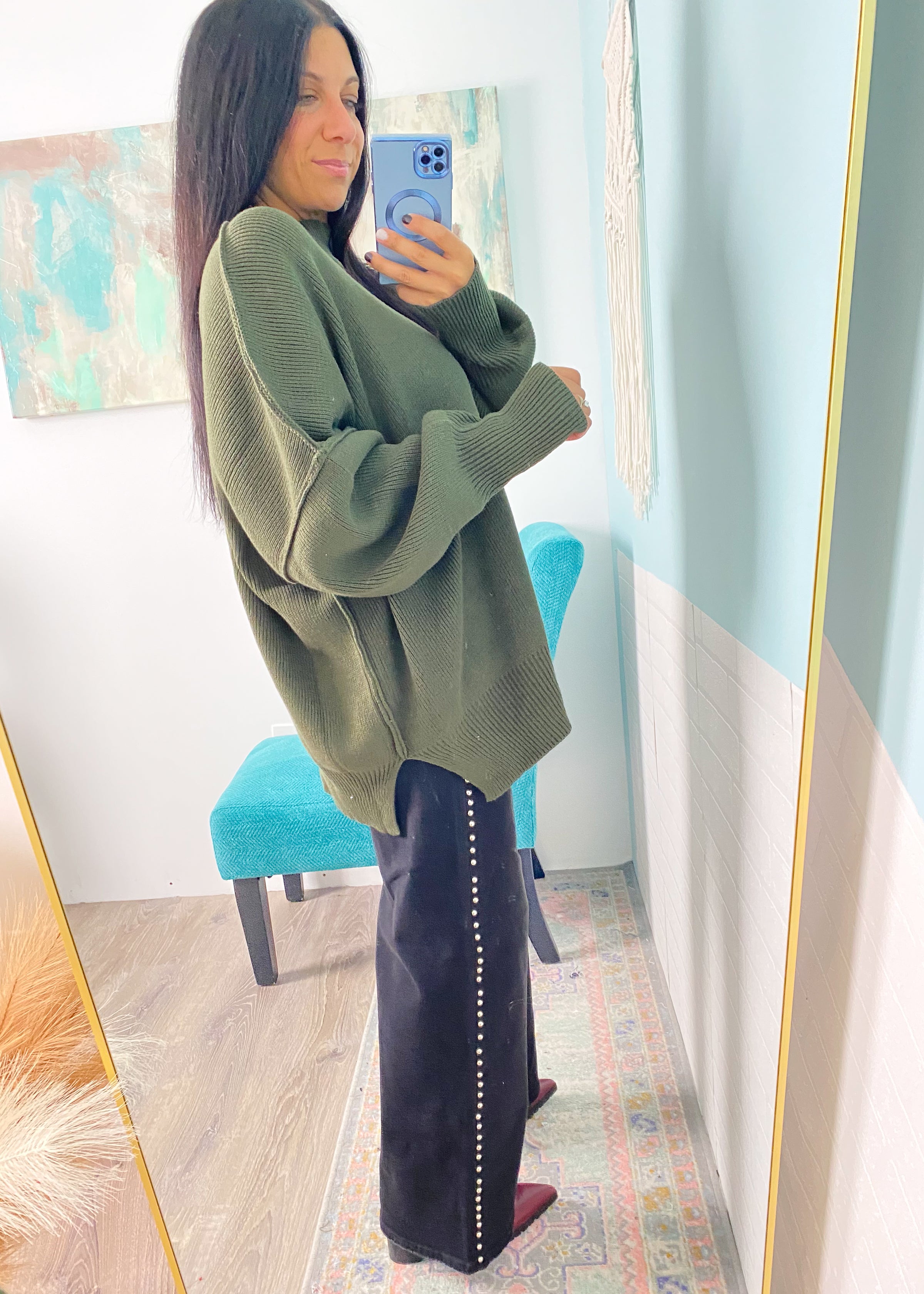 Dark Olive Oversized Ribbed Sweater