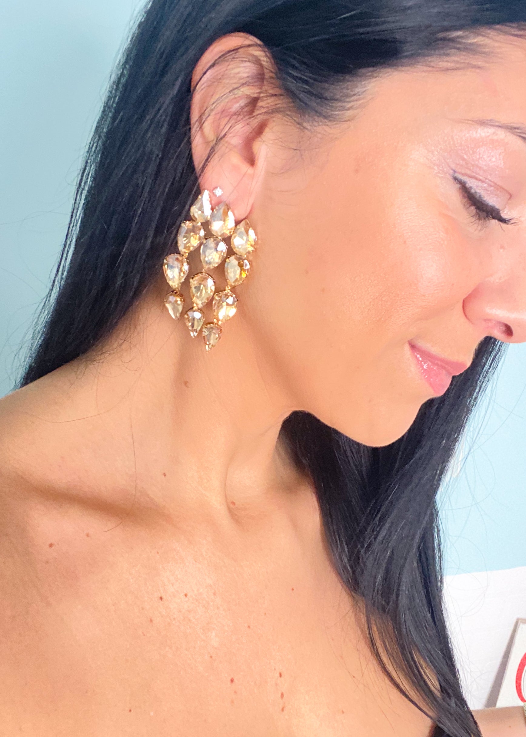 Gold Crystal Cascade Earrings