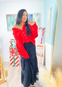 Heather Red Rolled Neck Soft Cardigan