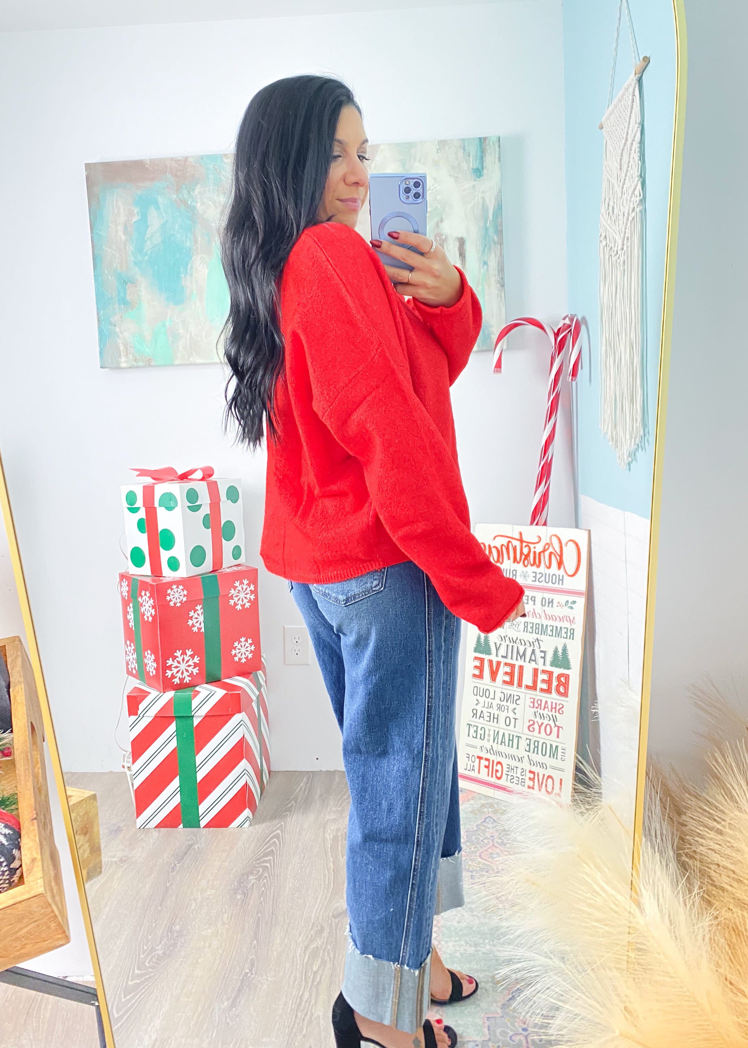 Heather Red Rolled Neck Soft Cardigan