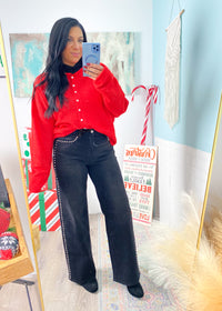 Heather Red Rolled Neck Soft Cardigan