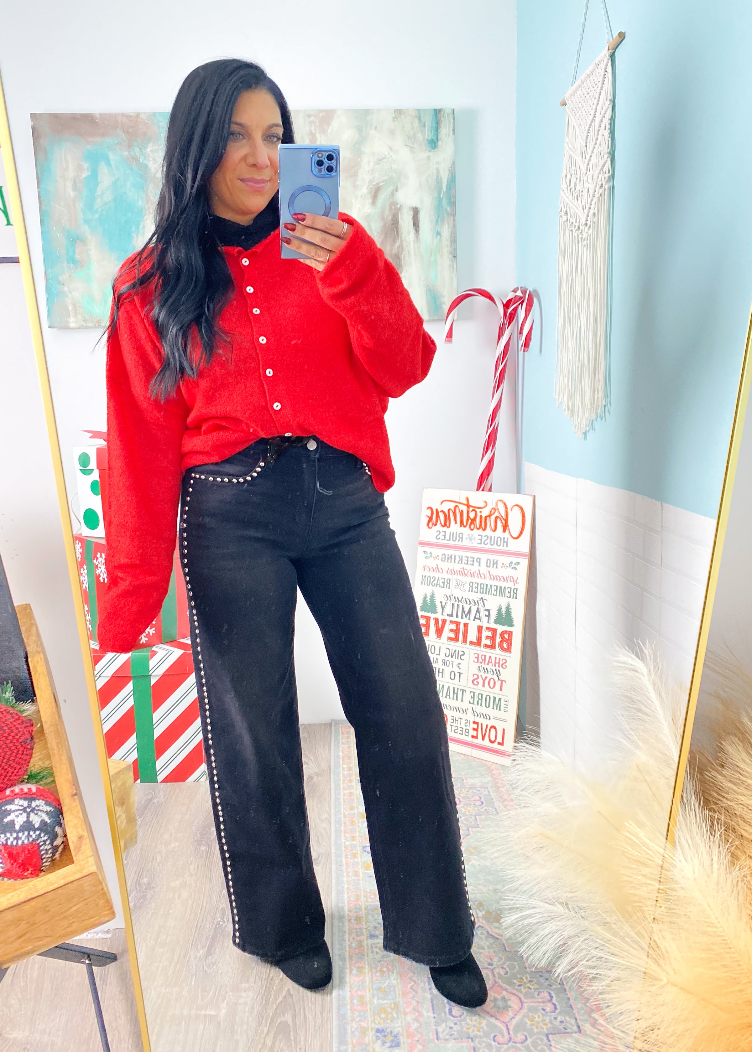 Heather Red Rolled Neck Soft Cardigan