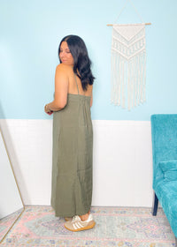 'Gina' Light Olive Ruched Front Midi Dress