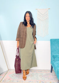 'The Power Play' Brown Plaid Oversized Boyfriend Fit Blazer