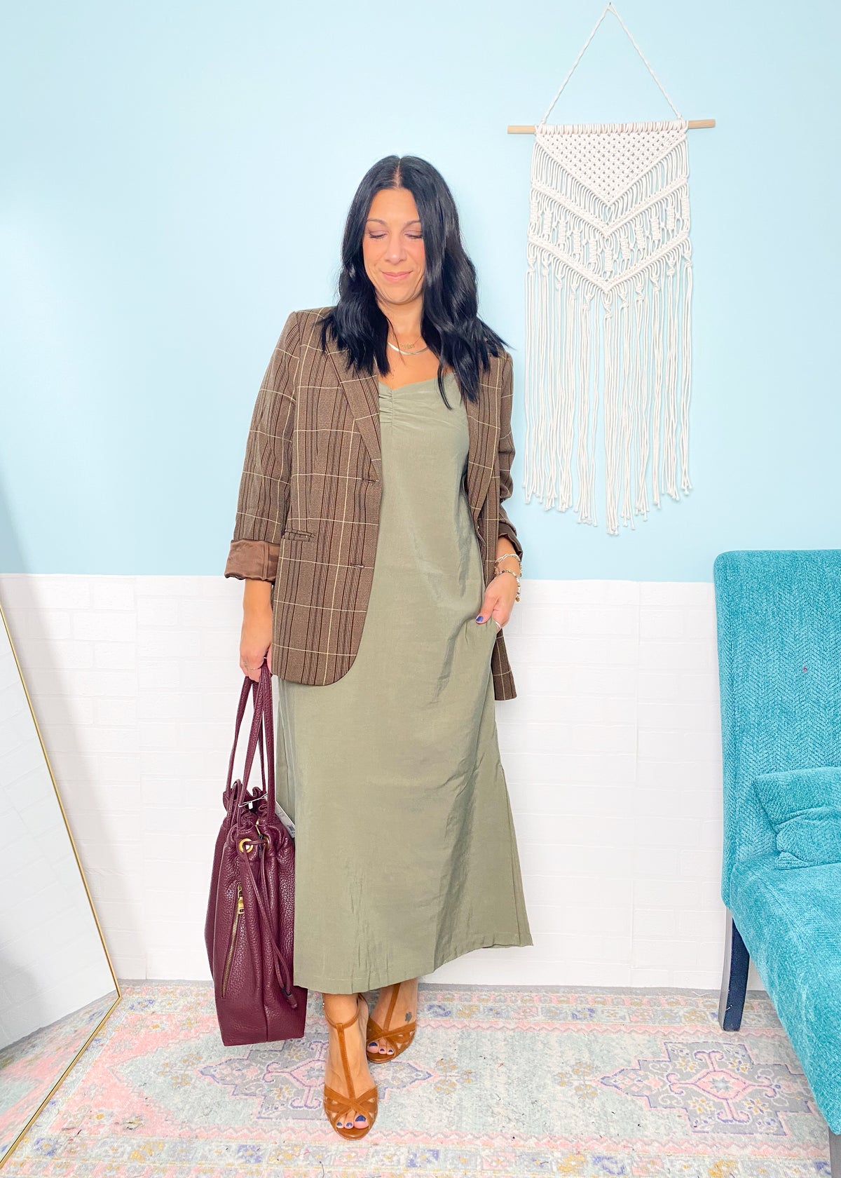 'The Power Play' Brown Plaid Oversized Boyfriend Fit Blazer