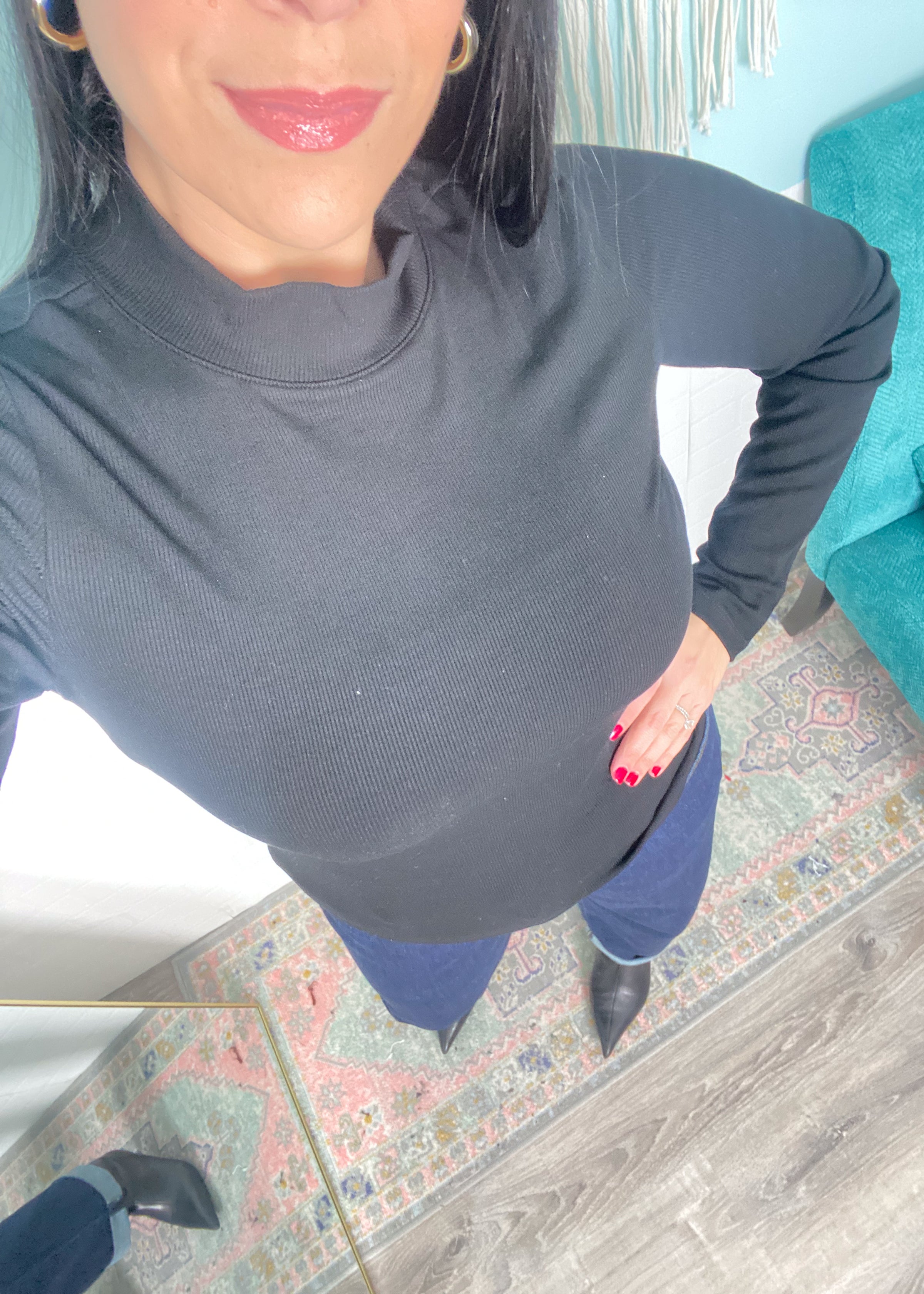 'Clean Slate' Black Ribbed Mock Neck Top