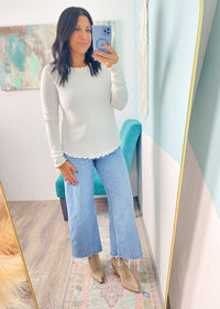 'Sunday Morning' Ivory Ruffle Trim Waffle Knit