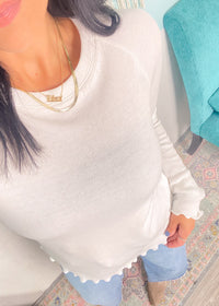 'Sunday Morning' Ivory Ruffle Trim Waffle Knit