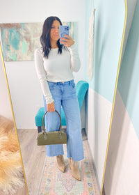 'Sunday Morning' Ivory Ruffle Trim Waffle Knit