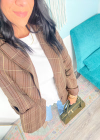 'The Power Play' Brown Plaid Oversized Boyfriend Fit Blazer