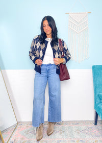 'The Ivy' Navy and Taupe Argyle Sweater Cardigan