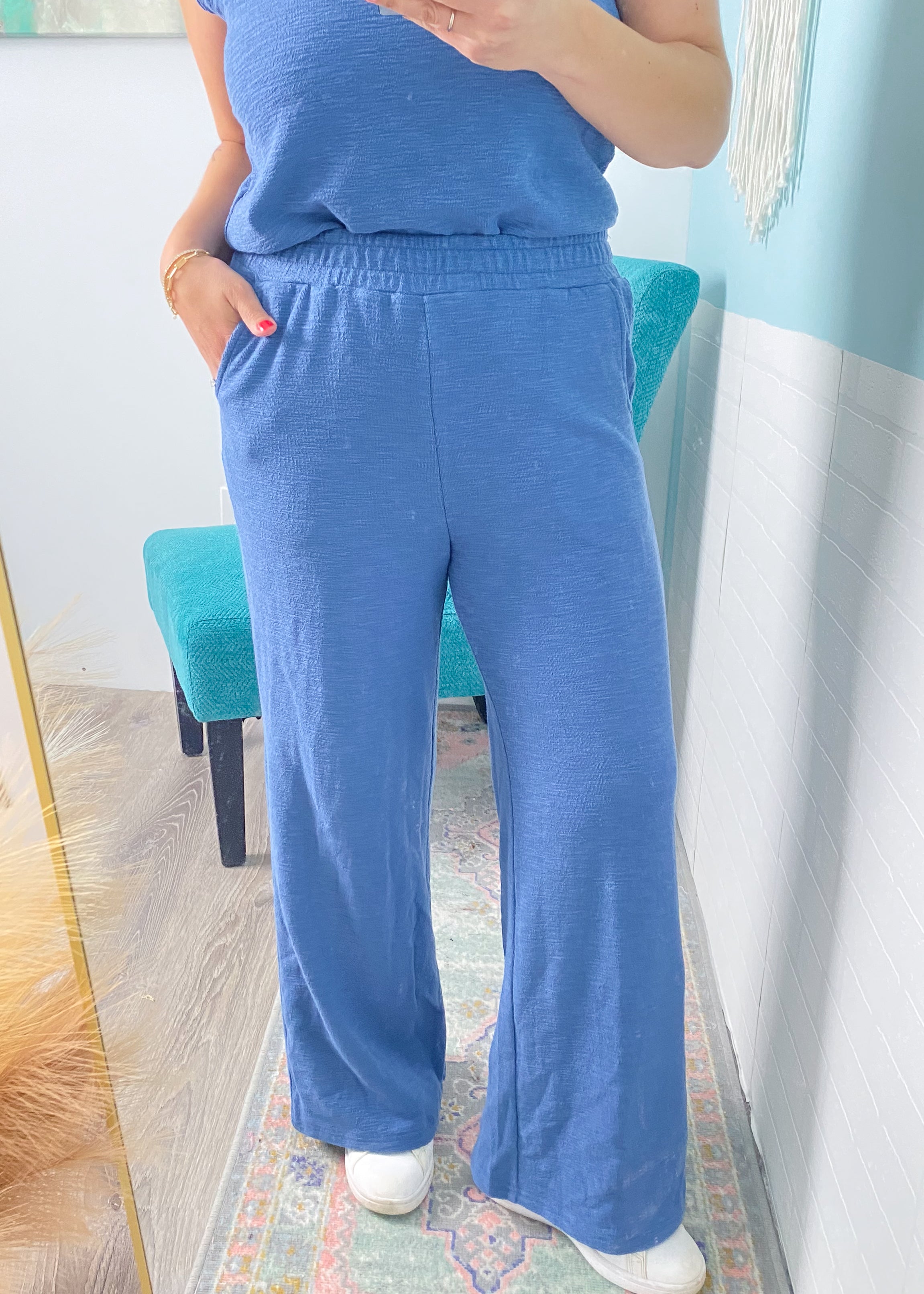 'Better Together' Dusty Blue Tank & Cropped Pants Set-Sets are all the rage and for all the right reasons! An instant outfit that can be mixed + matched to make other outfits? Sign us up! This dusty blue color is as gorgeous as it is comfortable. A stretchy, textured but soft cotton slub fabric. We promise you won't want to take this one off!-Cali Moon Boutique, Plainville Connecticut