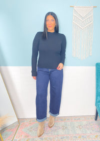 'Clean Slate' Black Ribbed Mock Neck Top