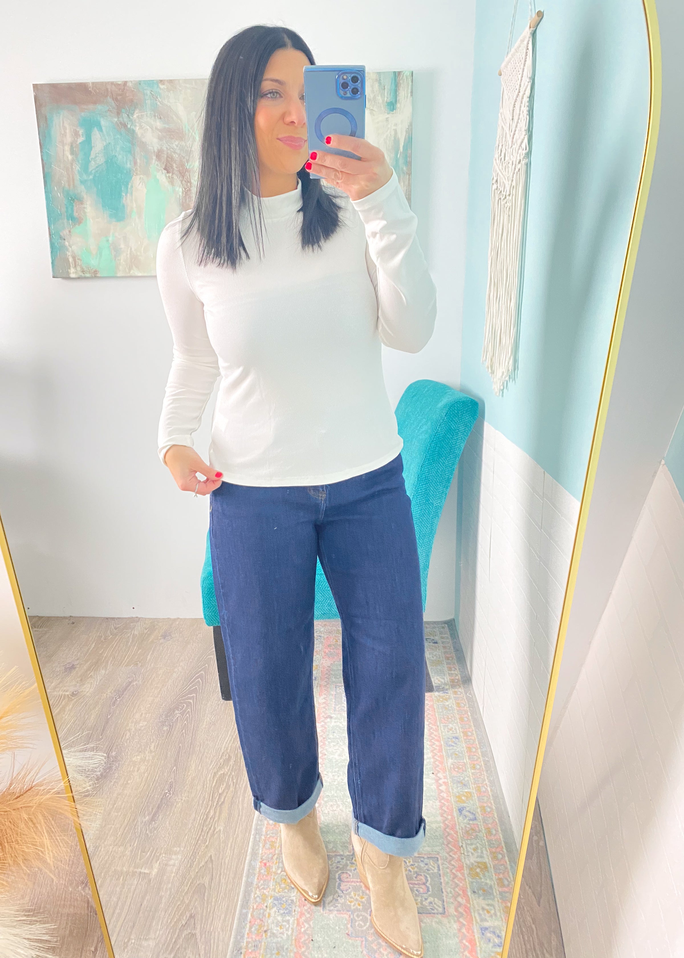 'Clean Slate' Off White Ribbed Mock Neck Top