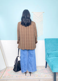 'The Power Play' Brown Plaid Oversized Boyfriend Fit Blazer