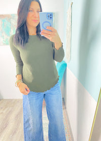 'Sunday Morning' Olive Ruffle Trim Waffle Knit