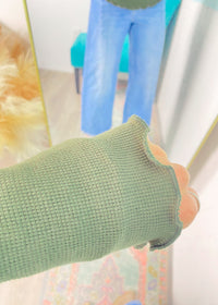 'Sunday Morning' Olive Ruffle Trim Waffle Knit