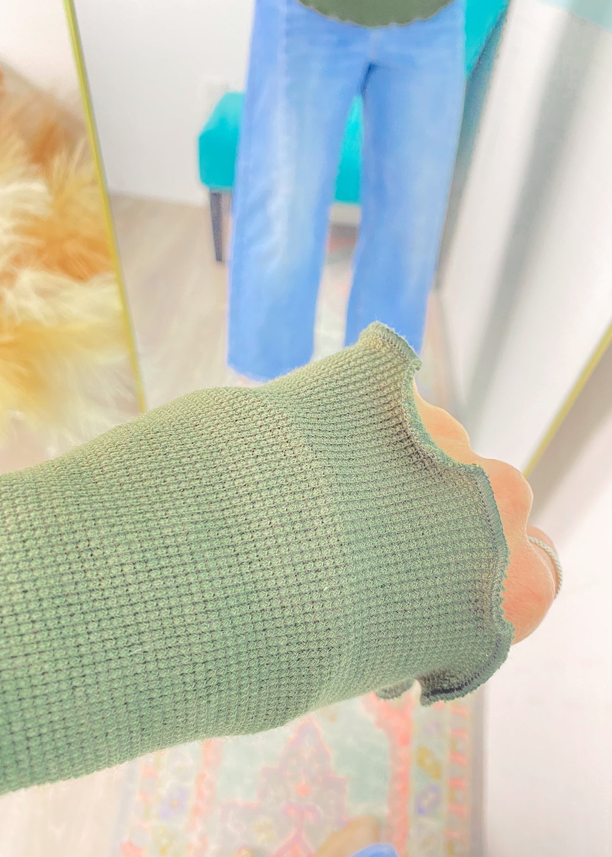 'Sunday Morning' Olive Ruffle Trim Waffle Knit
