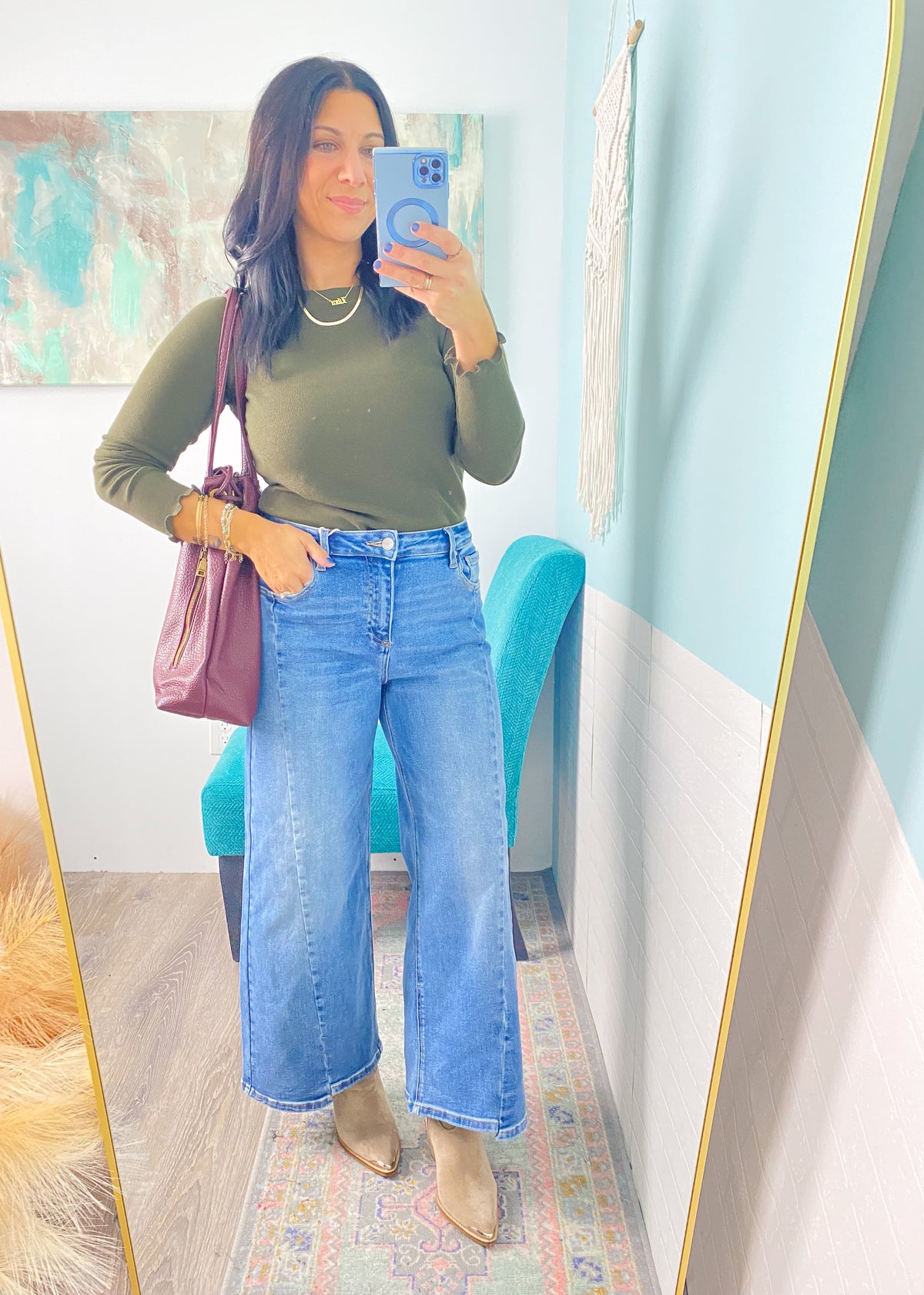 'Sunday Morning' Olive Ruffle Trim Waffle Knit