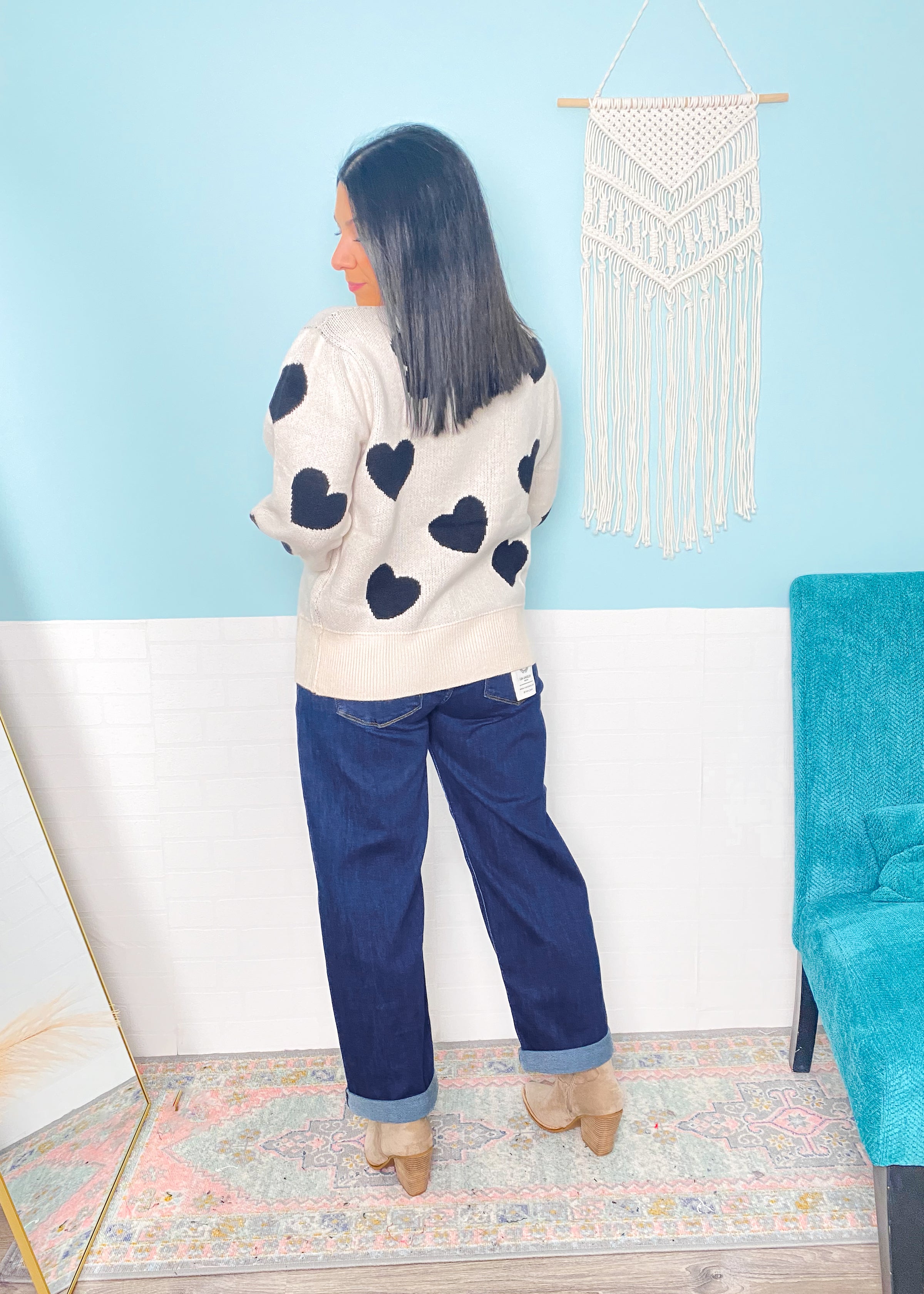 'All Love' Cream and Black Hearts Cardigan