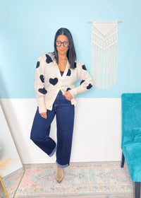 'All Love' Cream and Black Hearts Cardigan