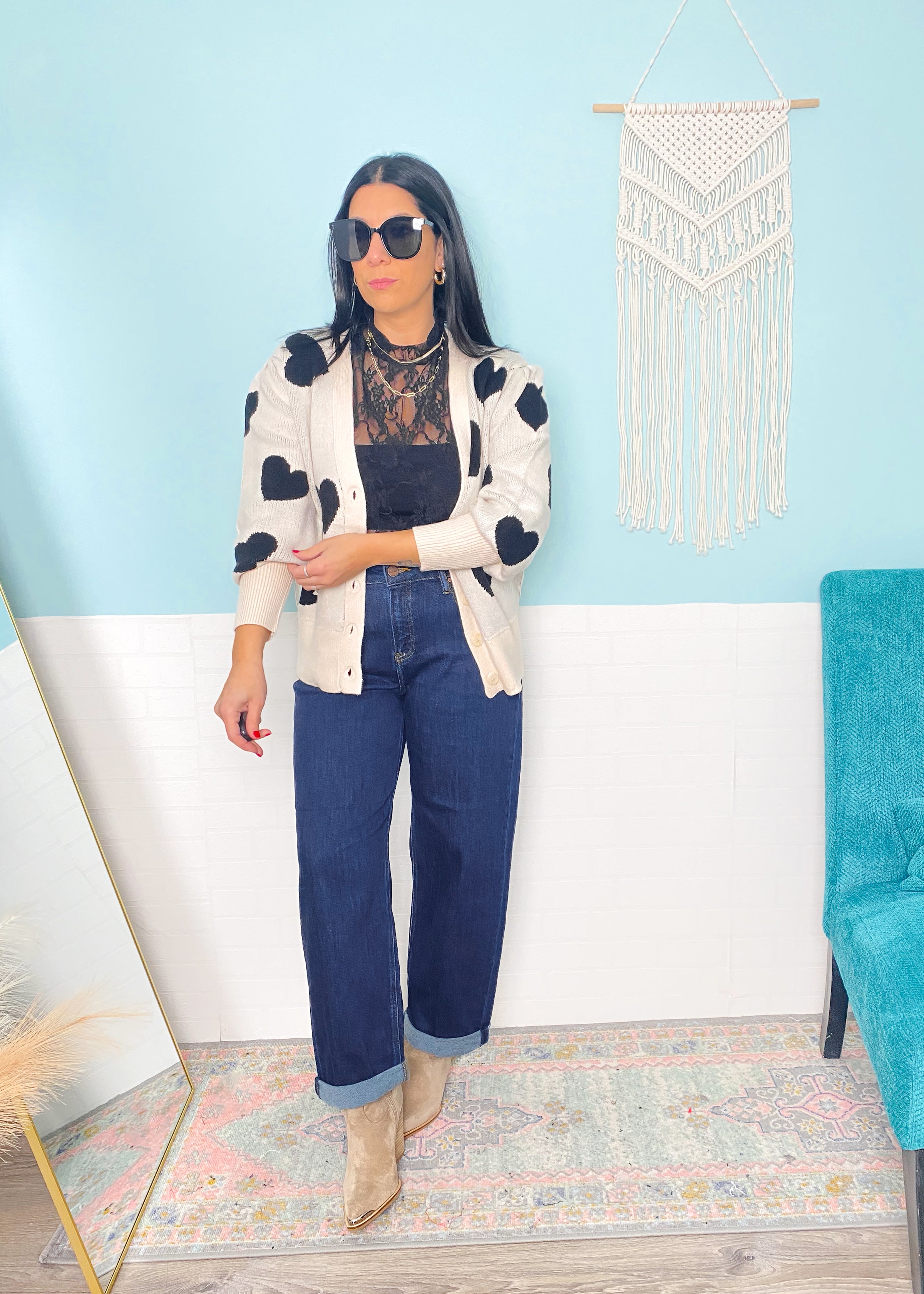 'All Love' Cream and Black Hearts Cardigan