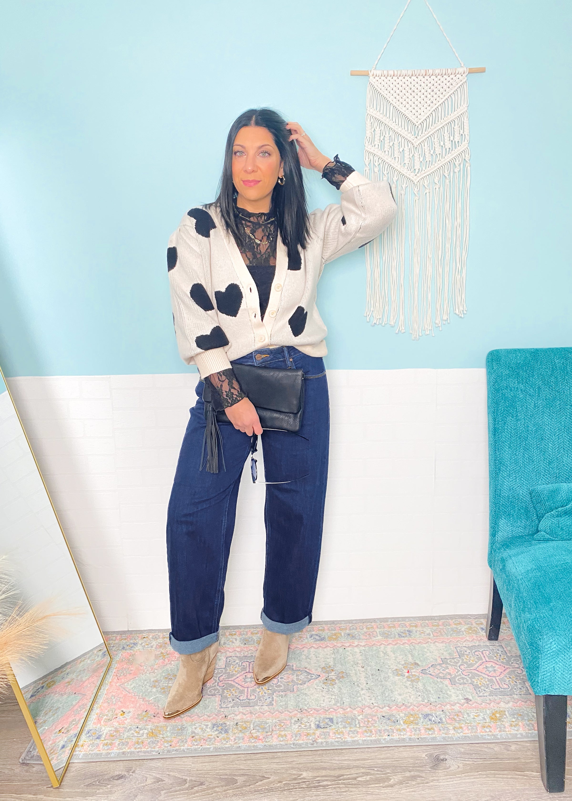 'All Love' Cream and Black Hearts Cardigan