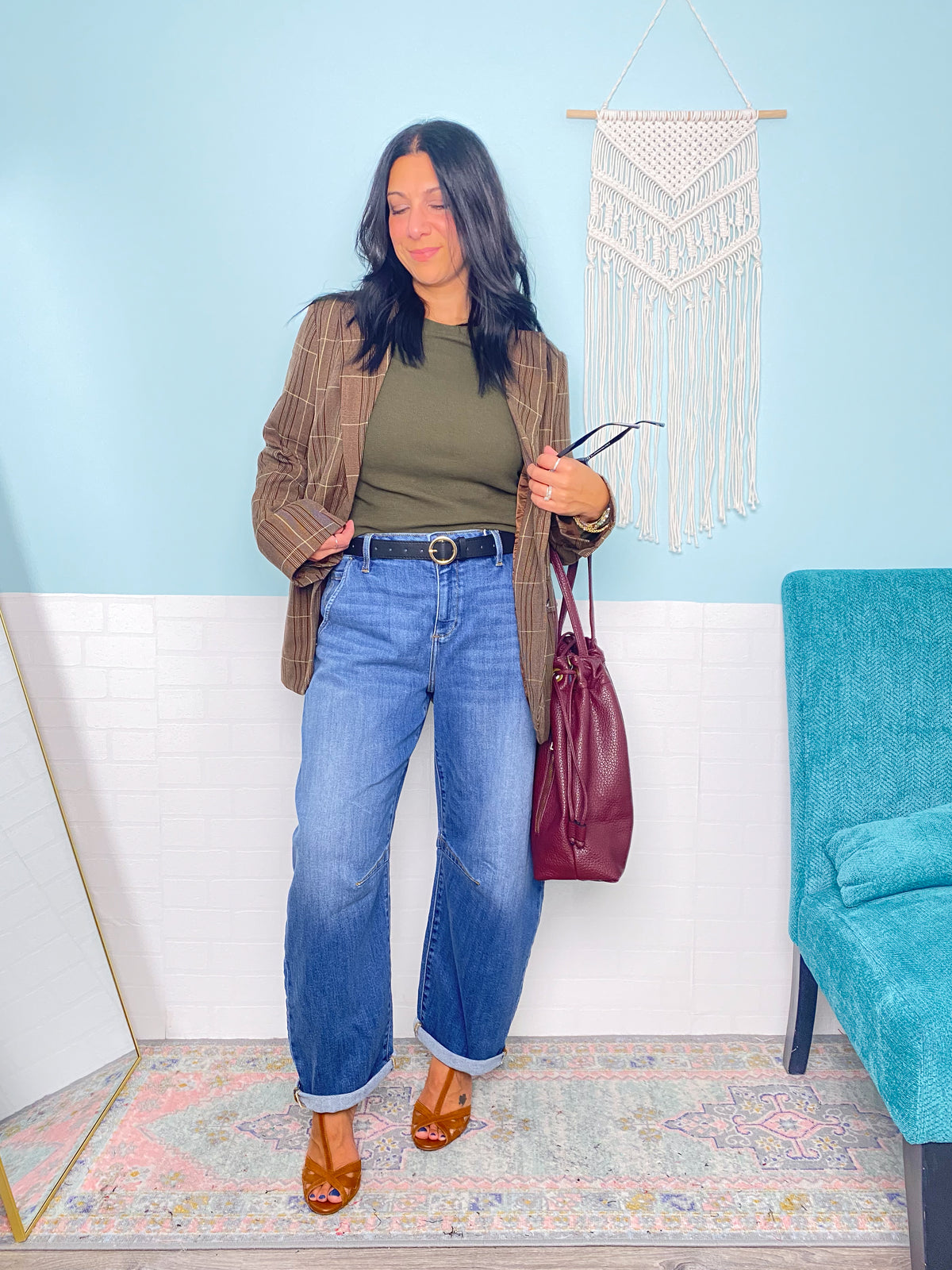 'Sunday Morning' Olive Ruffle Trim Waffle Knit