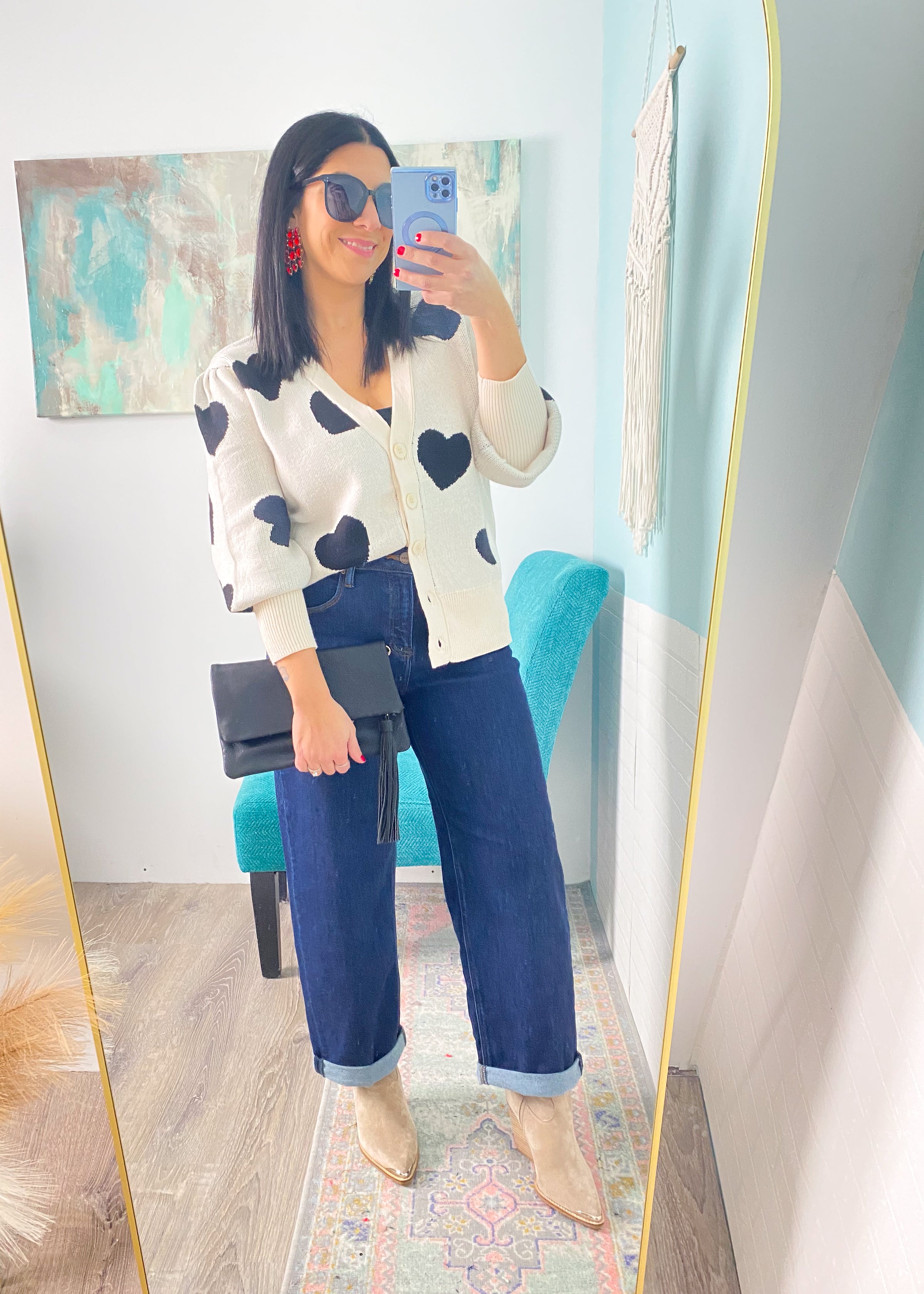 'All Love' Cream and Black Hearts Cardigan