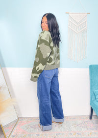 'Weekend Warrior' Camo Print 1/2 Zip Sweater