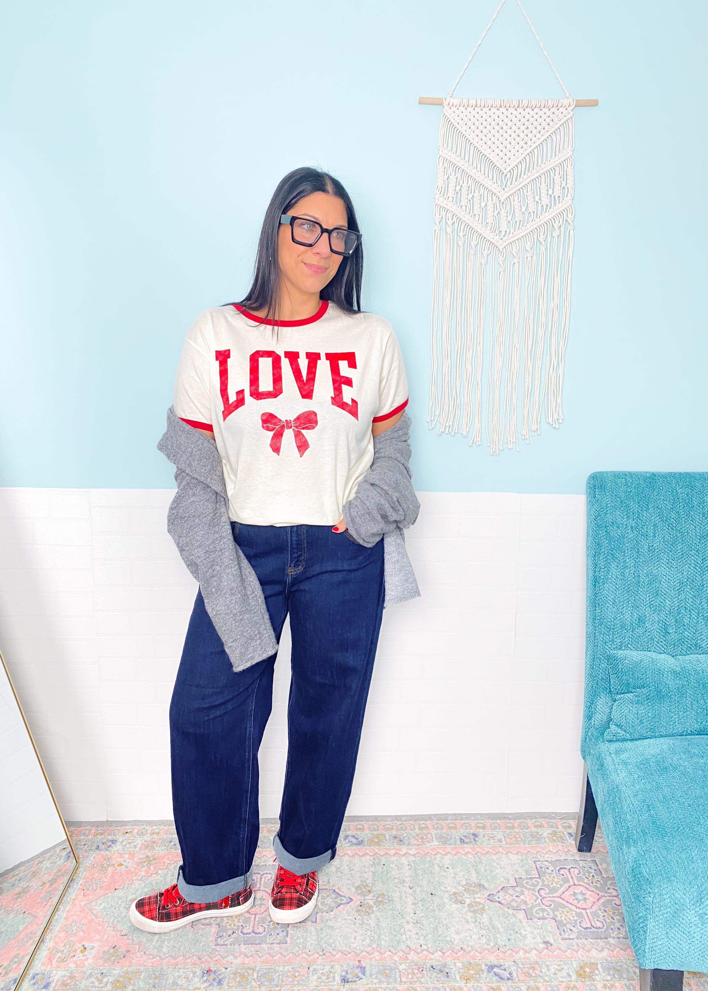 'Love + Bows' Retro Ringer Tee