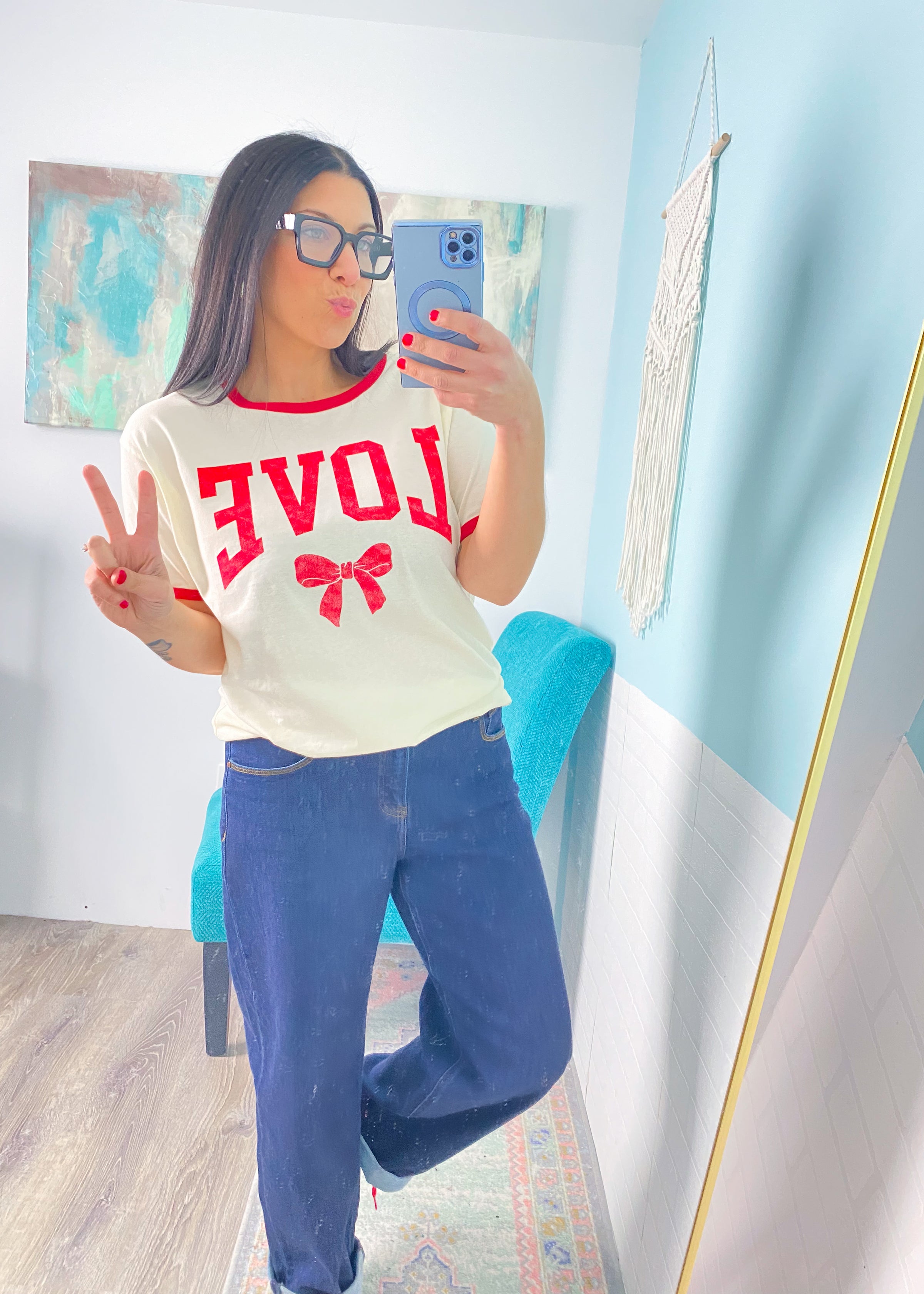 'Love + Bows' Retro Ringer Tee