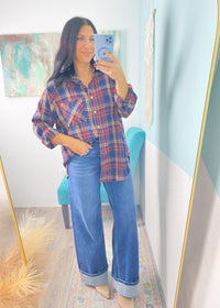 'Plaid to Meet You' Navy + Burgundy Plaid Oversized Shirt